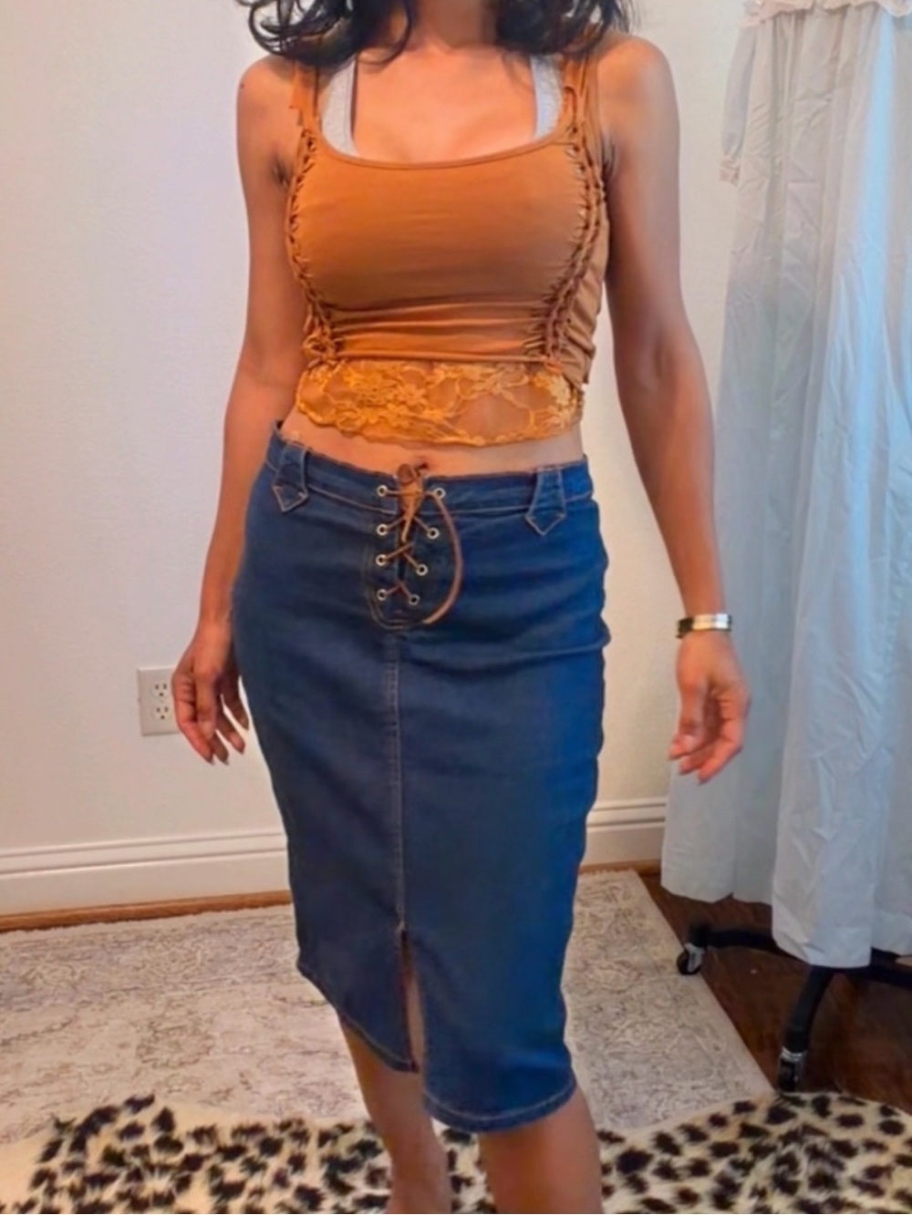 Dark Denim Lace-Up Skirt vintage